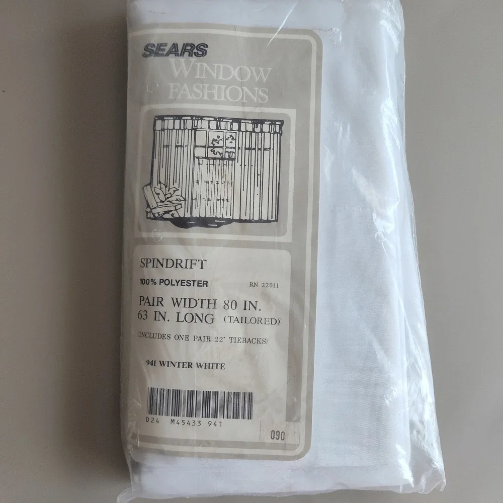 Sears Window Fashions Spindrift Vintage Curtain Pair Winter White Semi Sheer